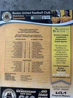 Boston United v Aldershot Town team sheet 08/08/2026 Enterprise National League