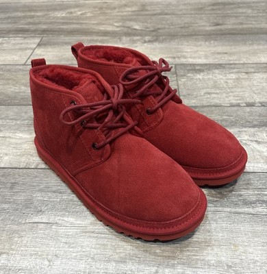 UGG NEUMEL Boots Ankle Lace Up Red Suede Lined Chukka Mens Mulitple Sizes 3236