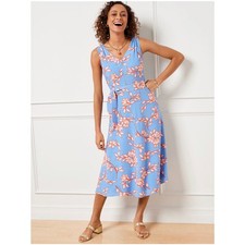 Talbots Fit & Flare Flowing Hibiscus Floral Summer Lightweight Dress Womens 6