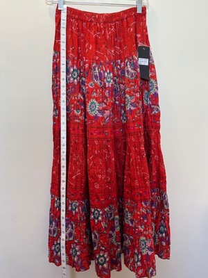 Womens Phool Tiered Maxi Skirt Small Multi Boho Peasant Indian Sequins Beads New