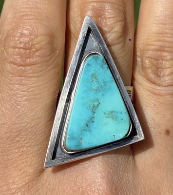 Native American Sterling Silver Turquoise Adjustable Ring. K Yazzie