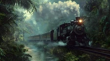 Vintage Steam Train Forest Landscape Home Decor Wall Art Canvas Prints Painting