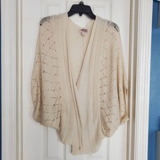 Fairy Lace Inset Open Front Kimono Cardigan Cream Beige Boho Dolman Sleeve Lg