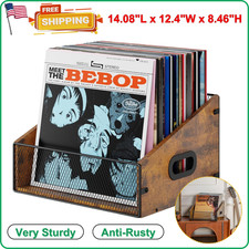 Vinyl Record Storage Holder - Trapezoidal LP Vinyl Record Crate with Handle,Wood