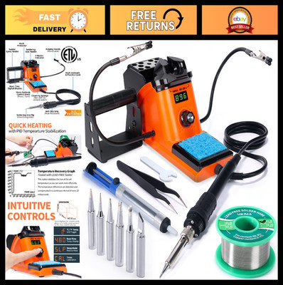 60W LED Soldering Iron Station Kit, 2 Helping Hands, 6 Tips, Lead-Free Solder, A