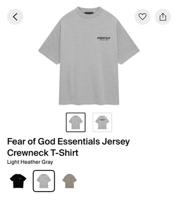 Fall/Winter 2024 Fear of God Essentials Gray Jersey Crewneck T-Shirt Size XL
