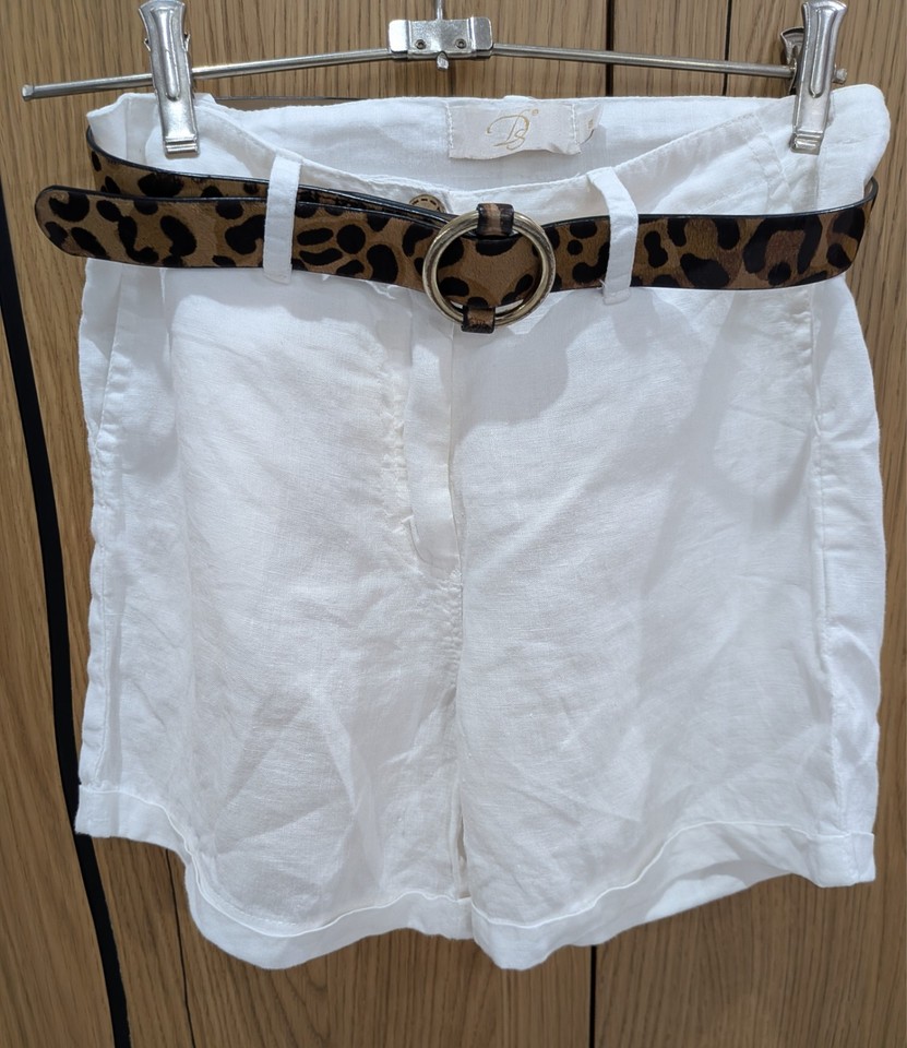 Women's Linen Shorts with Zip Fly & Button - Size S