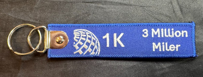 UNITED AIRLINES - One ''1K  3 Million Miler'' -  Luggage or Key Tag - Embroidered