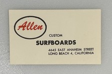 1960&rsquo;s Allen Custom Surfboards Long Beach California Business Card SoCal Legend