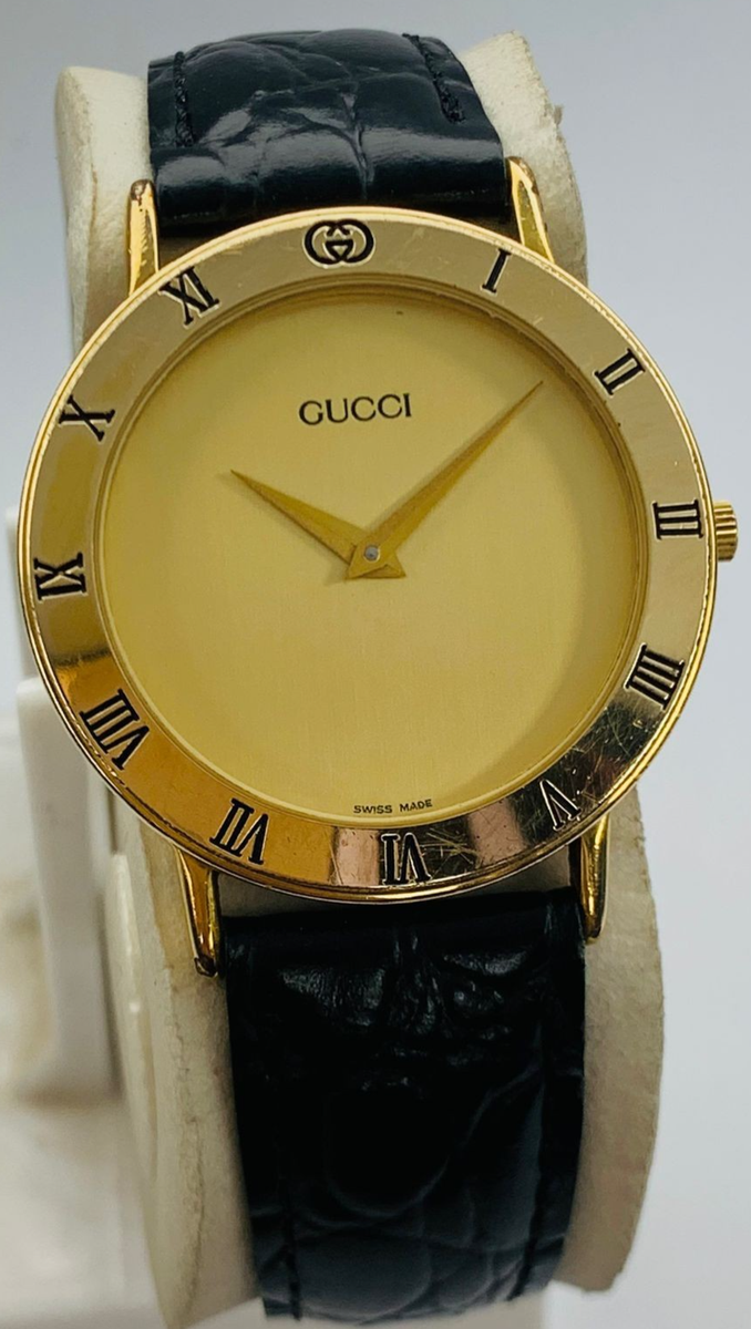 Vintage Gold Dial Roman Gucci 3000.2.M Quartz 33mm Men's Watch