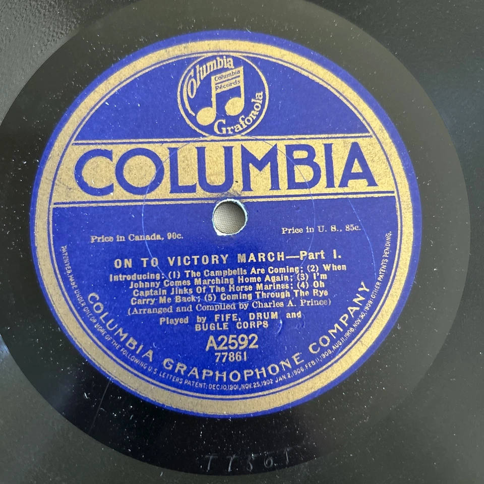 Prince’s Band – 78 rpm Columbia A2592 -ON TO VICTORY MARCH PT 1&2; VG+ cond - Image 2 of 4