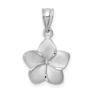 14K Weißgold gebürstet und Plumeria Anhänger 1,55g Geschenk für Mutter