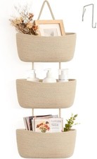 Over The Door Hanging Basket Storage 3-Tier Woven Wall Basket Jute Space-Saving