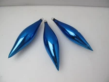 3 Vintage Mercury Glass Blue Teardrop Icicle Glass Christmas Ornaments Blown