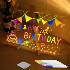 LED Note Board with Colors - Acrylic Dry Erase Board with Light - Glowing Acr...