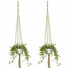 MACRAME JUTE PLANT HANGER  90CM FLOWER POT HOLDER WALL ART GARDEN HANGING ROPE
