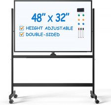 Large Rolling Whiteboard - Dry Erase Magnetic 48 X 32 Inches White Board Height