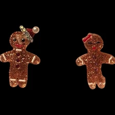 New Betsey Johnson Christmas Pierced Earrings Gingerbread Boy & Girl Santa