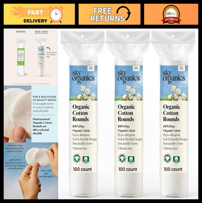 Organic Cotton Rounds for Sensitive Skin - 100% Pure GOTS Certified, 300 Count
