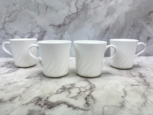Corning USA Vintage White Swirl Coffee Tea Mug Cup Set of 4