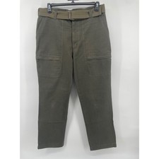 Woolrich Dark Loden Olive Green Cotton Canvas Mens Pants with Belt Size 38x32