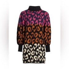 NWT Farm Rio Mixed Leopards Striped Sweater Dress XS