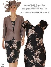 Jacques Vert Orchid Print Shantung  Dress  Matching Oyster Jacket UK 16 Pristine