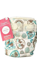 BLUEBERRY SWADDLEBEES CLOTH DIAPER PAISLEY HOOK AND LOOP ONE SIZE NEW