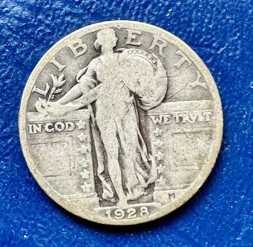 1928 Standing Liberty Quarter. 90% Silver. VF Condition. Charity Auction ￼