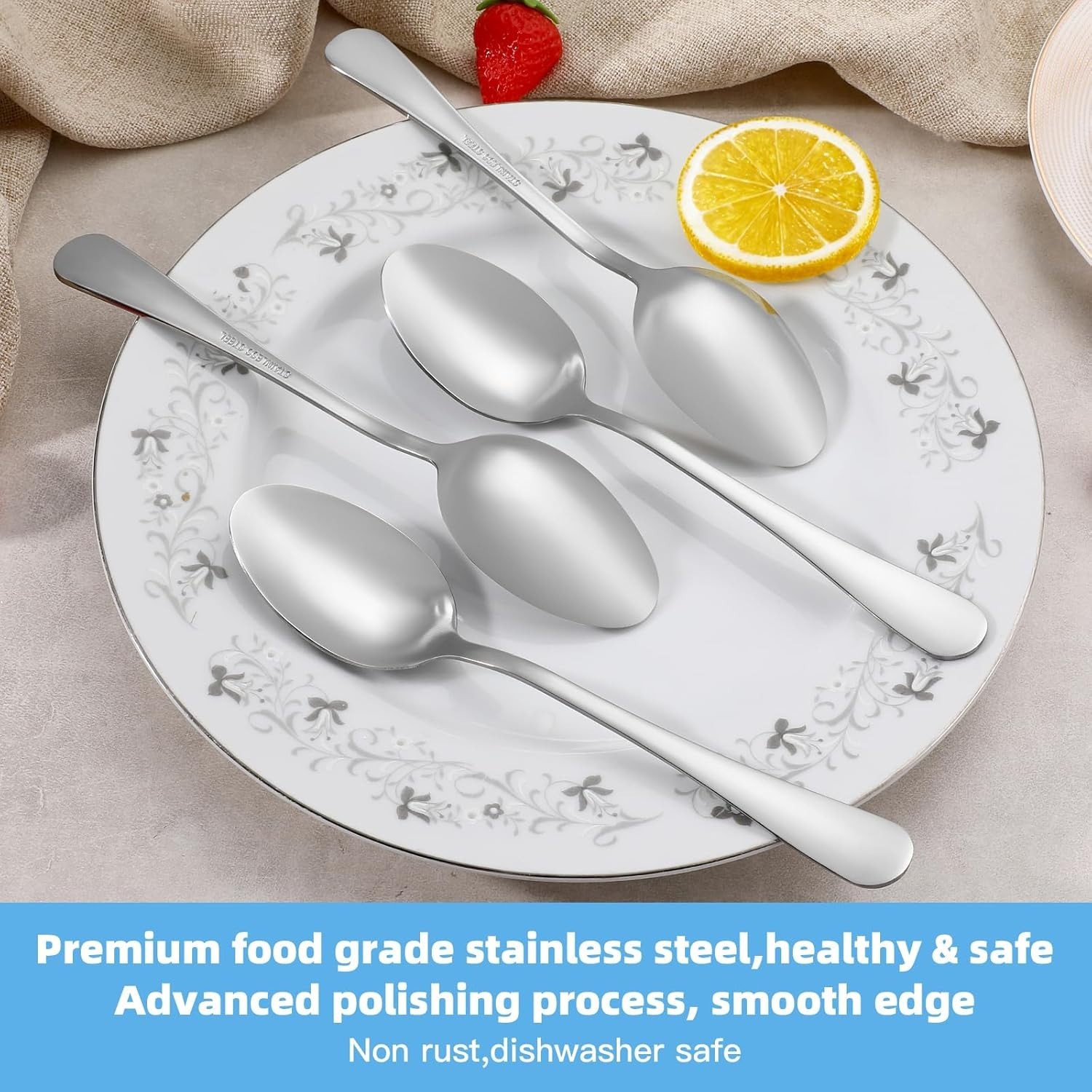 12 Pcs Stainless Steel 8 Inch Dinner Spoons Set for Home or Kitchen Use