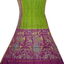 Vintage Green Sarees 100 Pure Silk Printed Zari Border Sari 6YD Craft Fabric
