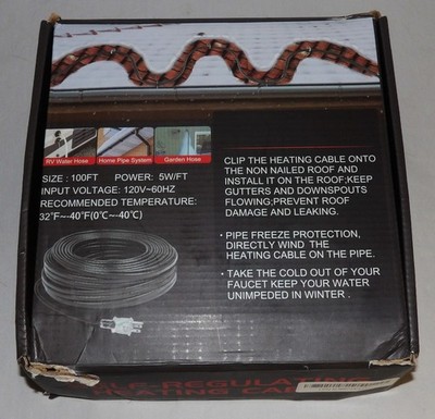 100 Ft Self Regulating Heating Cable 120V, 8W/foot, Pipe Roof Freeze Protection