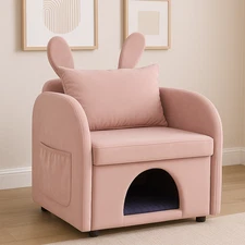Dual-Use Sofa Chair Armchair Pet-Friendly Built-in Cat Dog Hideaway Side Pocket