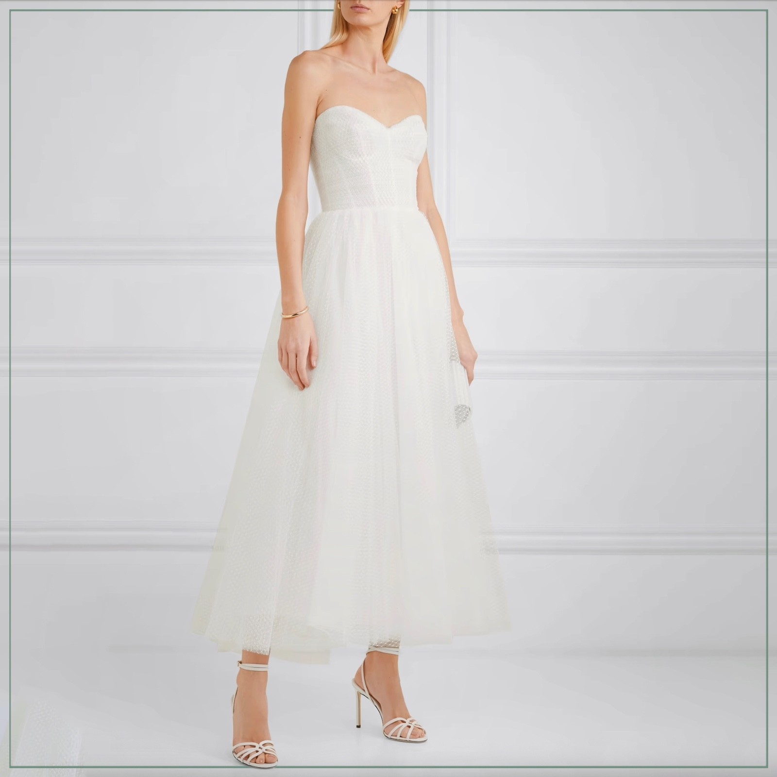 $5490 Monique Lhuillier Brie Strapless Ruched Swiss-Dot Tulle Runway Midi Gown image 6