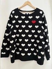 Charter Club Women's Heart Print Cotton Blend Knit Long Sleeve Sweater Black 3X