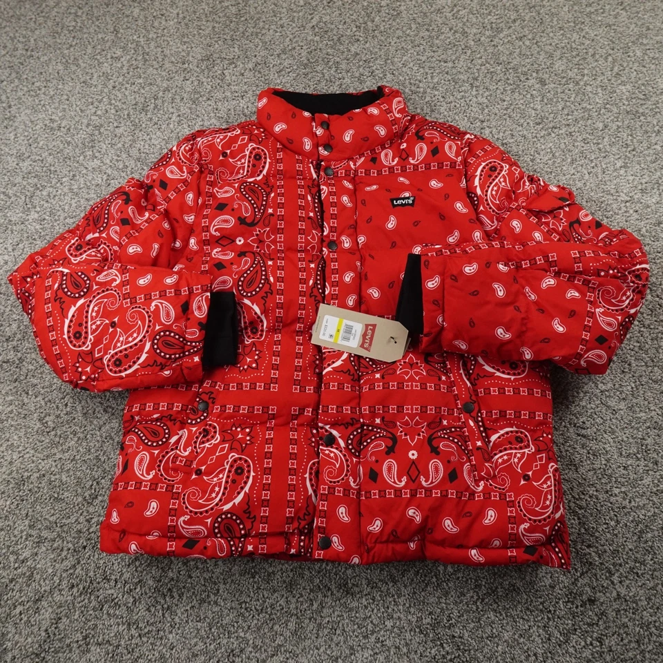 NUEVA Chaqueta Levis Para Hombres M Roja Cachemira Acolchada Rompevientos Abrigo Aislado Foto 2 de 4