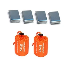 2 Pack Emergency Sleeping Bags Survival Bivvy Sack + 4 Pack Thermal Emergency 
