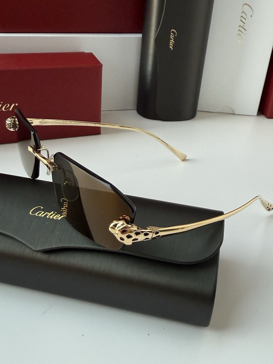 Cartier ゴールド サングラス ケース付き Cartier カルティエ サングラス ロゴマーク PARIS 130 ゴールド