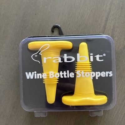 Rabbit Wine Bottle Stoppers, Set of 2, Yellow, NEW IN A BOX