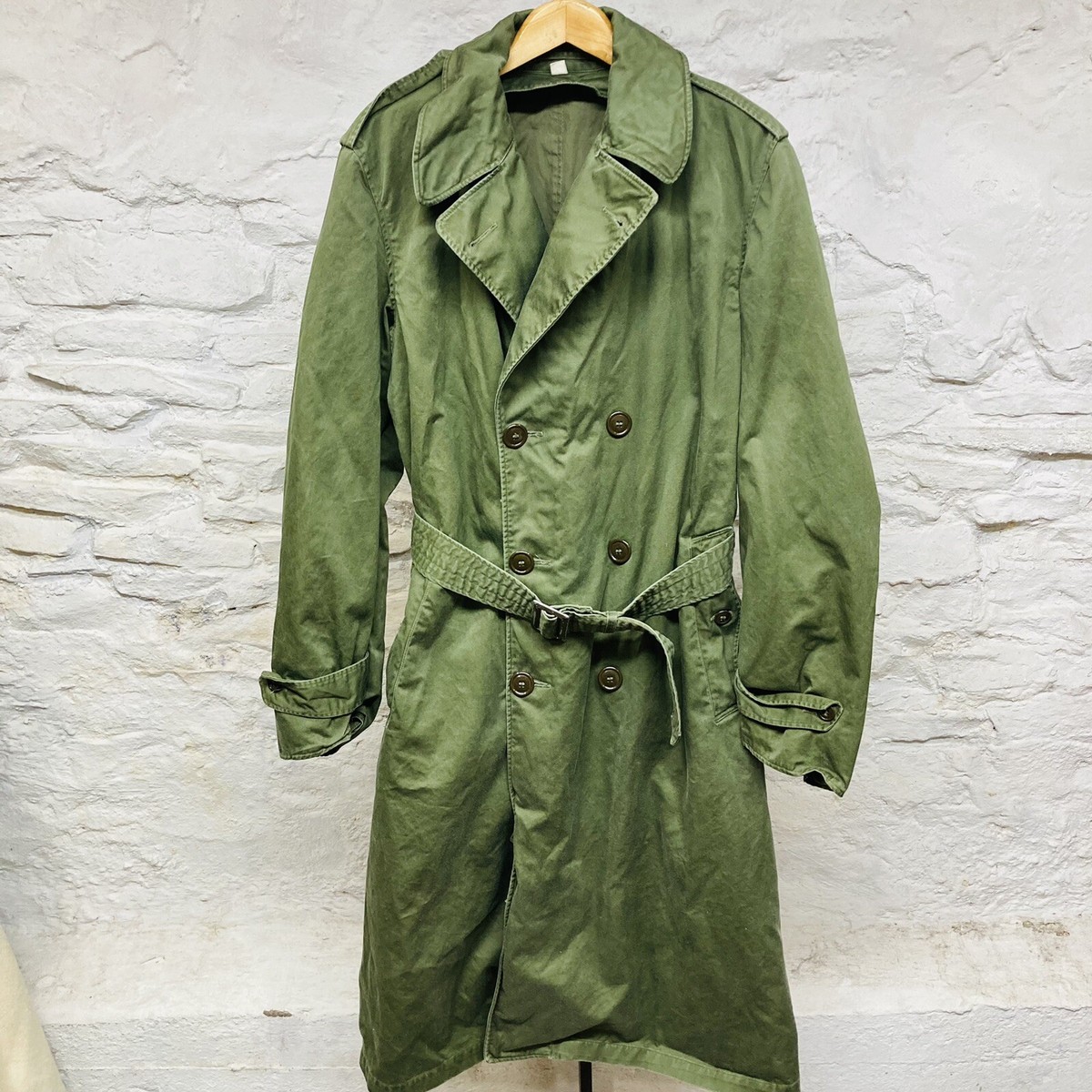 US ARMY VINTAGE OVERCOAT FIELD OD-7 TRENCH 1952 USA Long Medium 