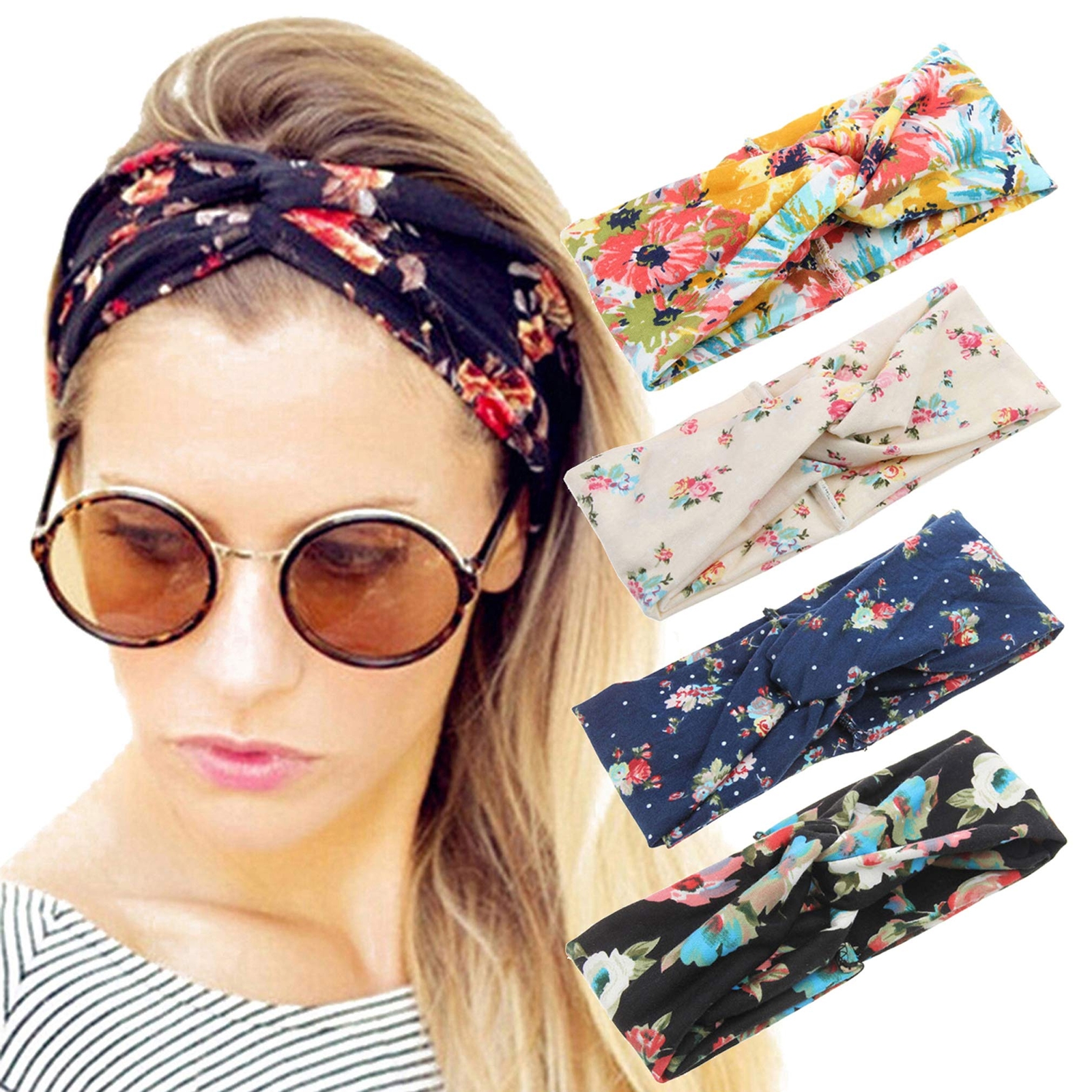 ELACUCOS Headbands for Women Criss Cross Boho Floal Style Head Bands for Wome...