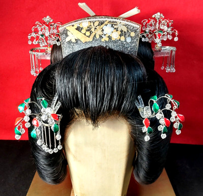 Japanese Bride Kushi Kanzashi set Metal Resin Kimono Hair Ornament Japan #1386-1