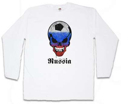 WHITE RUSSIA RUSSIAN FOOTBALL SKULL FLAG LONG SLEEVE T-SHIRT Fan Hooligan