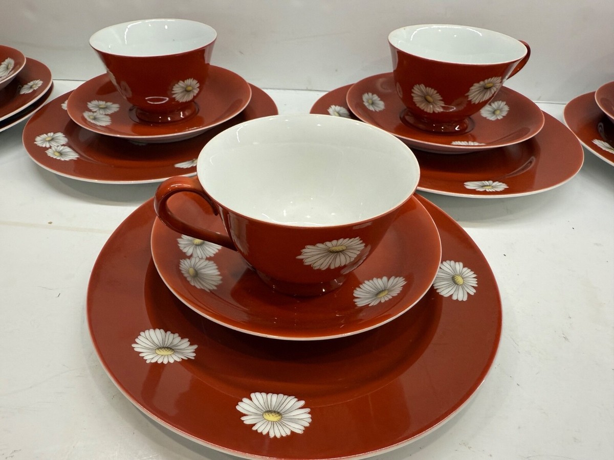 TEA SET 15 NORITAKE VTG RARE NIPPON TOKI KAISHA RED w/WHITE DAISES