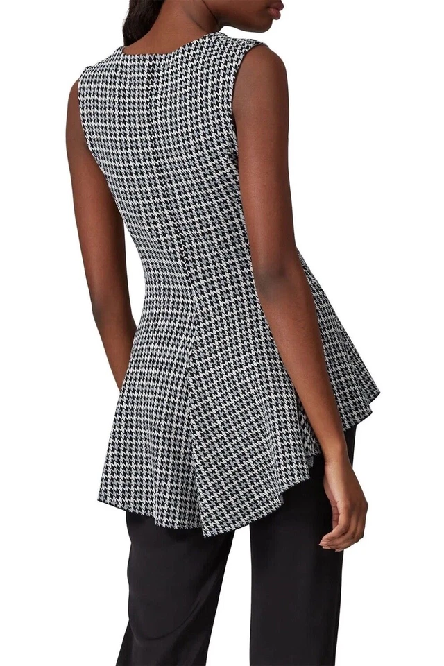 Derek Lam Tejido a Cuadros Peplum Top Sin Mangas Pasarela - Negro/Azul - Talla L Grande Foto 4 de 4