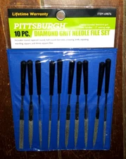 10pc Diamond Grit Needle File Set w/Pouch ~ABS Handles & 2" Cutting Edge~ #69876