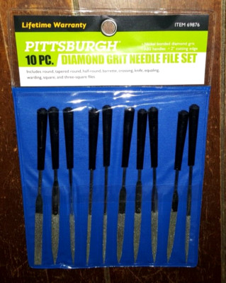 10pc Diamond Grit Needle File Set w/Pouch ~ABS Handles & 2'' Cutting Edge~ #69876