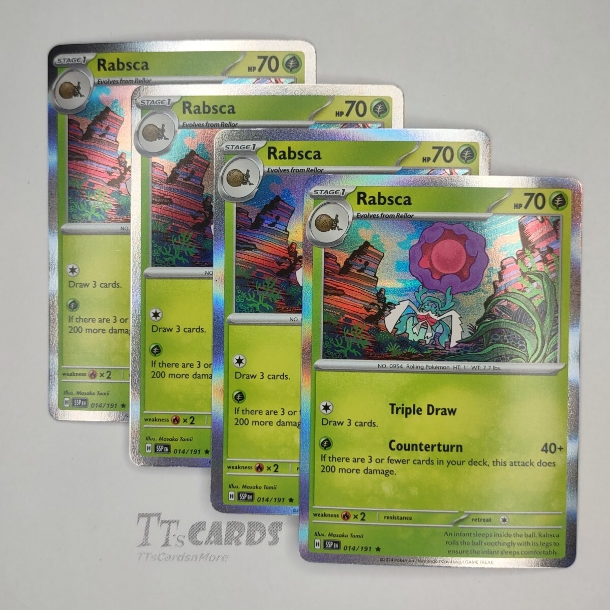 Rabsca 014/191 Holo x4 - 4x Playset Pokemon S&V Surging Sparks - 4 Card Set