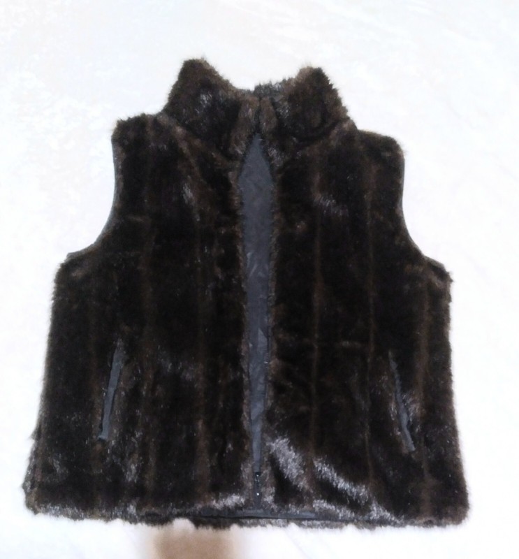 Giacca Womens Sleeveless Blk/Brn Faux Fur Reversible Full Zip Vest Large REDUCED