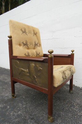 Lb Larsen Megiddo Tall Lounge Chair Side Desk Chair with Brass Carved Lion 2184